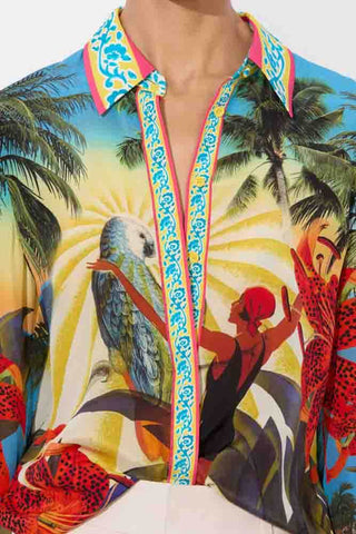 Alice + Olivia Willa Placket Top Island Dreams Multi
