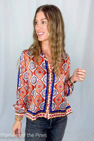 Scarf Print Blouse Spice Tiles