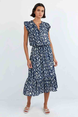 Bella Dahl Navy Midi Leaf Print